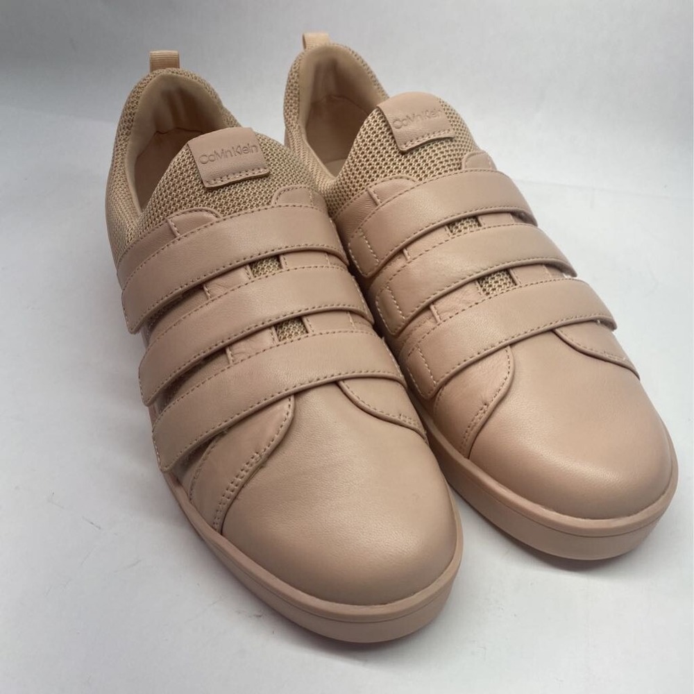 Calvin Klein Womens Irah Comfort Sneaker Dusty Pink Hook & Loop Sheer Satin 9 M